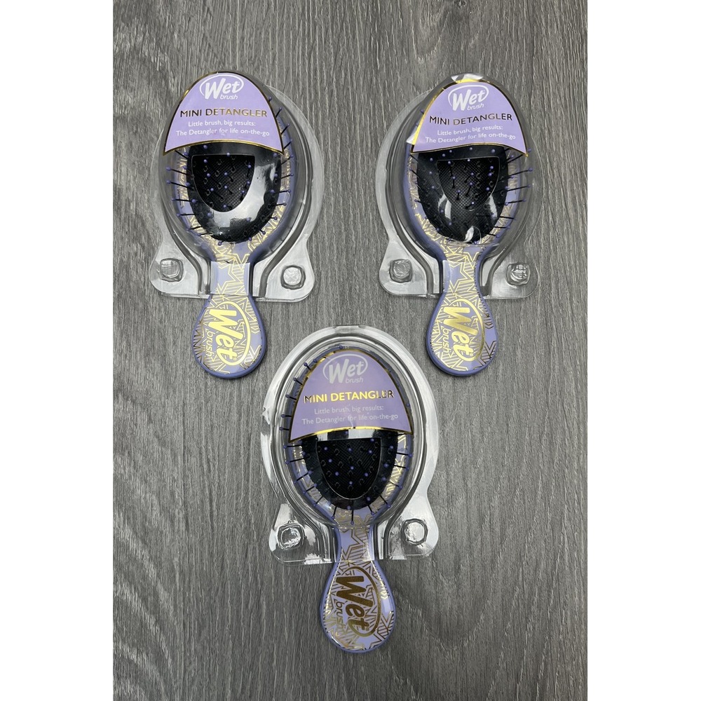 3 x Wet Brush Mini Detangler Geo-Stars Travel Hair Brush Purple Gold IntelliFlex